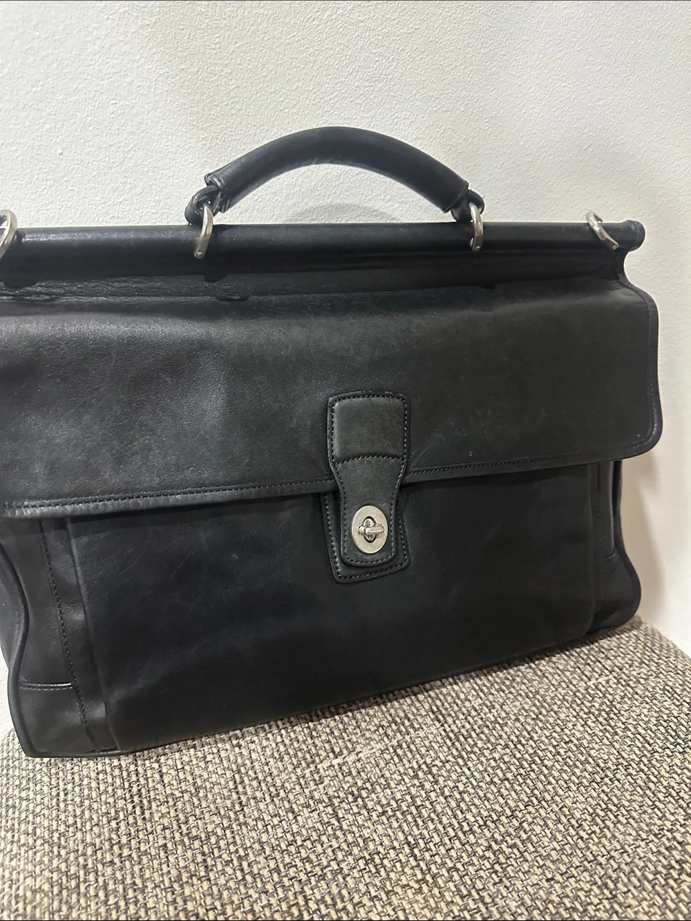 Vintage COACH Black Glove Tanned Leather Transatlantic Messenger Briefcase 6456